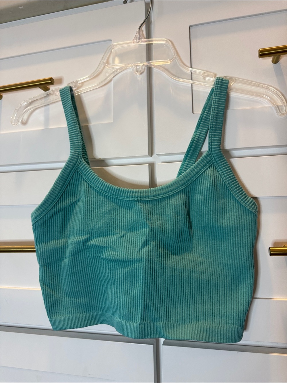 Ribbed Teal Turquoise Green Crop Sports Bra Style Top